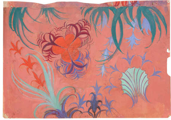 Чехонин Сергей Васильевич. Декоративный растительный мотив на розовом фоне. Эскиз ткани 